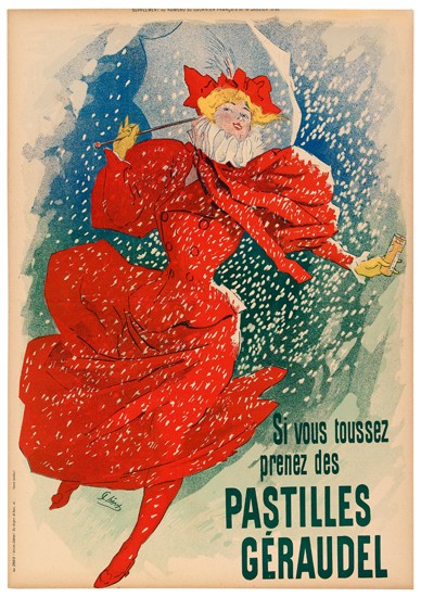 JULES CHÉRET (1836-1932). PASTILLES GÉRAUDEL. 1896. Courier Français Supplement, January 19, 1896. 21x15 inches, 55x39 cm. Chaix, Paris
